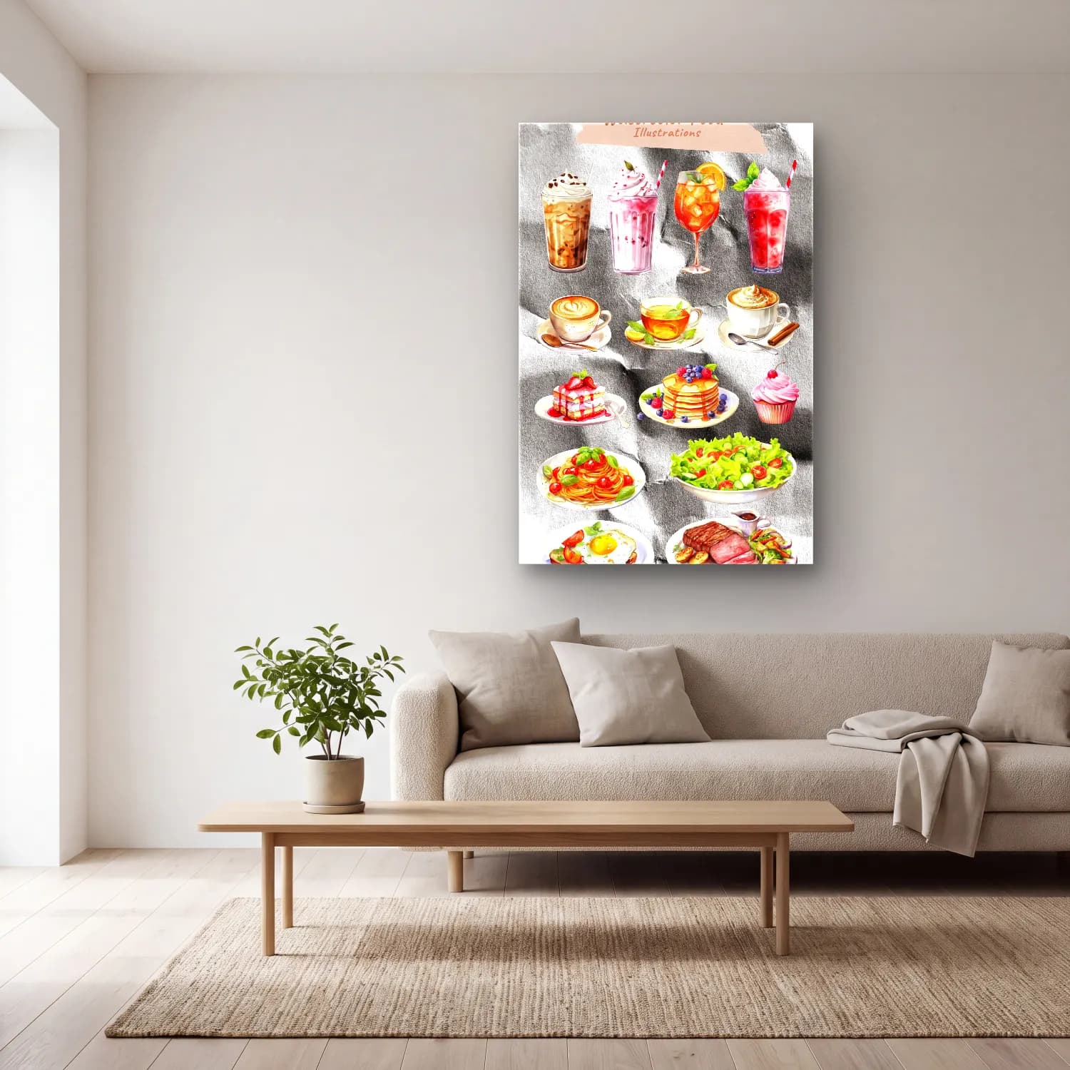 Suluboya Tatlılar – Pastel Tonlar cam tablo — açık renk salonda