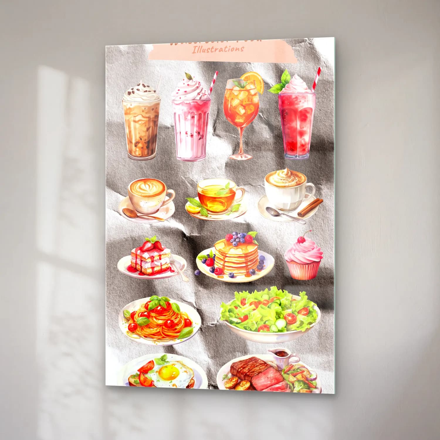 Suluboya Tatlılar – Pastel Tonlar cam tablo — sağ açıdan görünüm