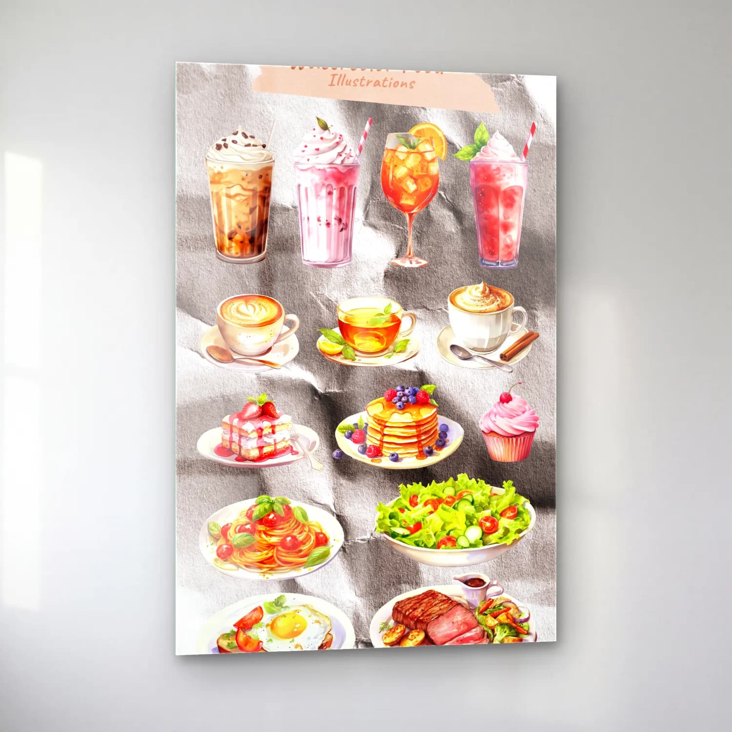 Suluboya Tatlılar – Pastel Tonlar cam tablo — sol açıdan görünüm