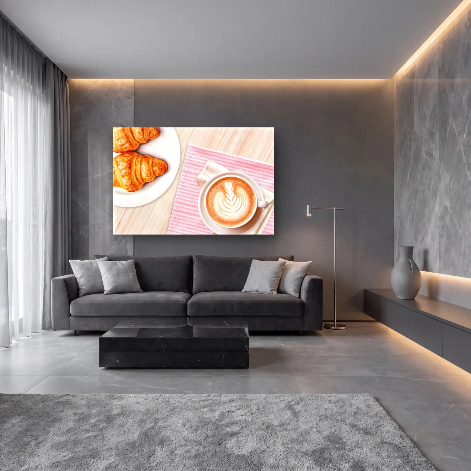 Pastel Ekmek ve Pastalar No. 12 cam tablo — lüks salon duvarında