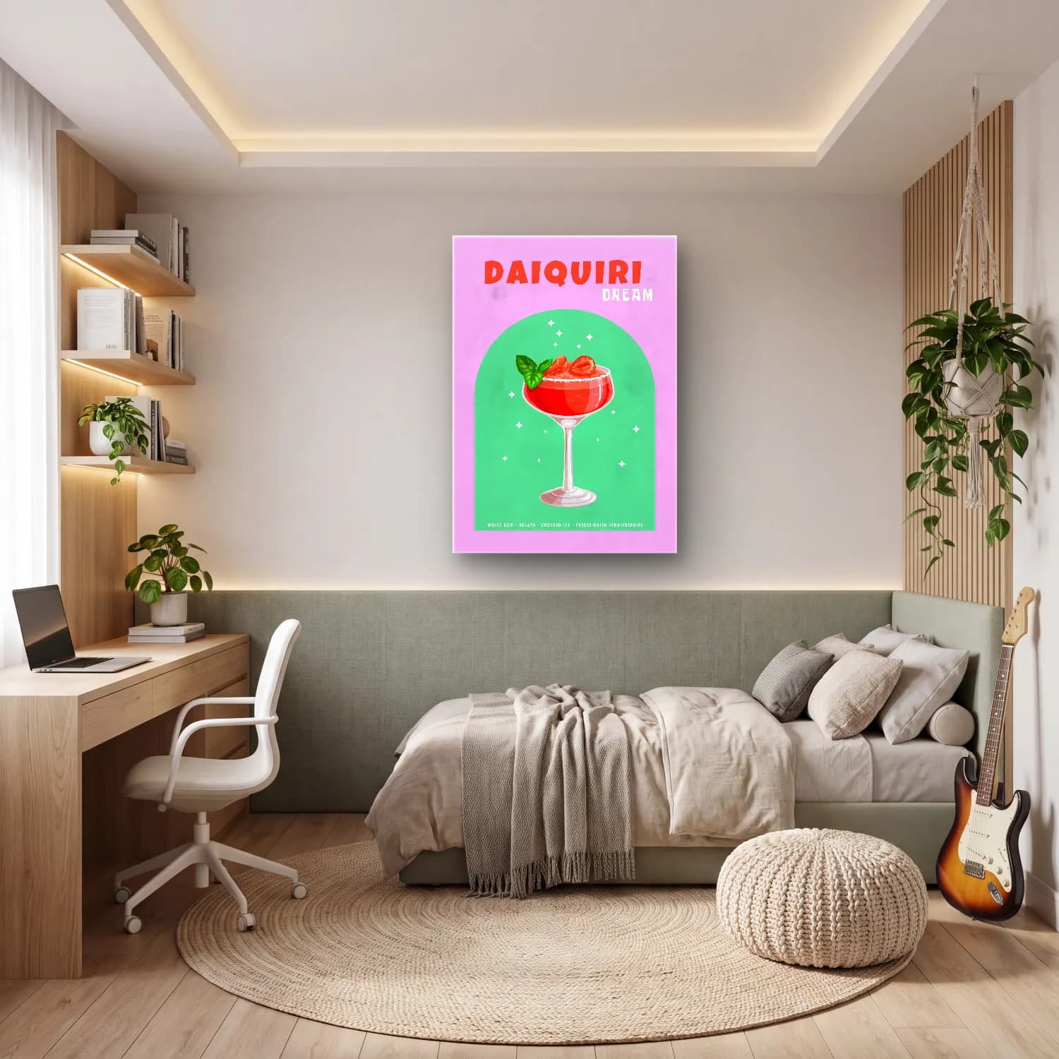 Sevimli İllüstrasyon Kokteyl – Pembe Tonlar cam tablo — genç odasında