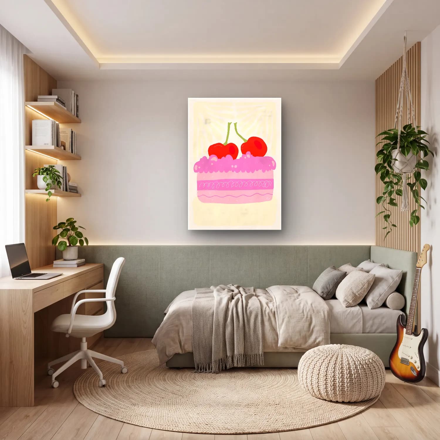 Sevimli İllüstrasyon Kirazlar – Pembe Tonlar cam tablo — genç odasında
