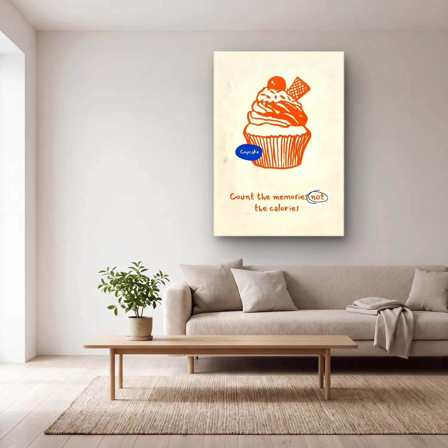 Vintage Poster Tatlılar – Turuncu Tonlar cam tablo — açık renk salonda