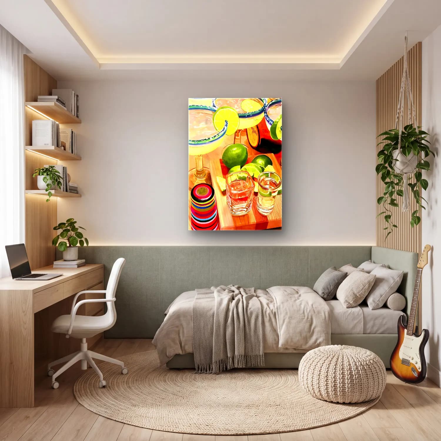 Suluboya Kokteyl – Yeşil Tonlar cam tablo — genç odasında