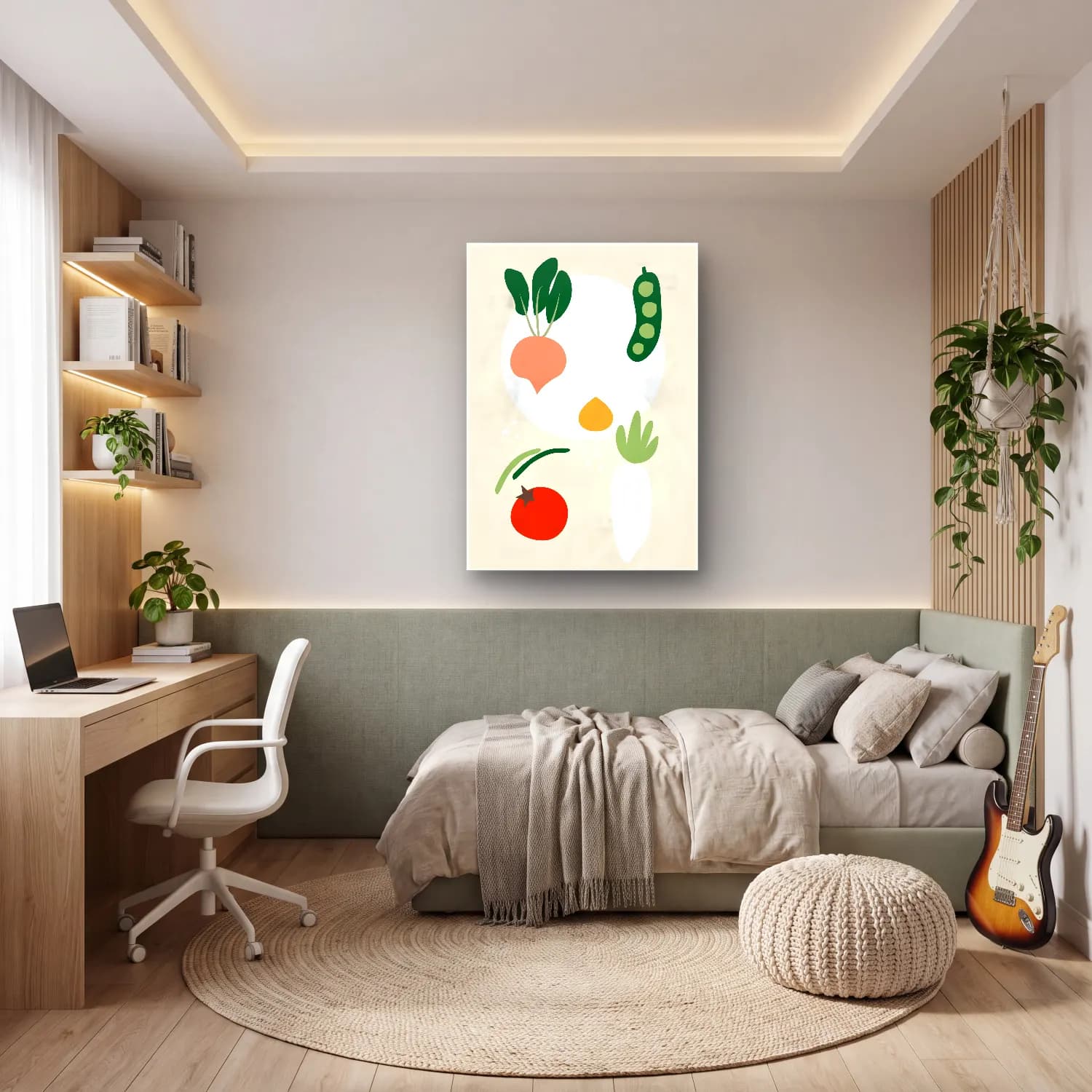 Boho Sebzeler – Bej Tonlar cam tablo — genç odasında