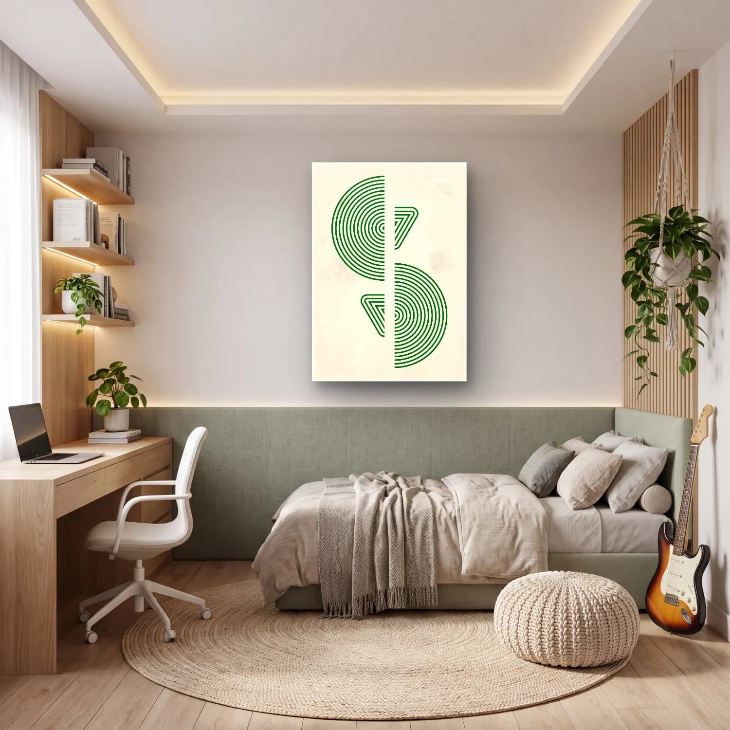 Çizgi Sanatı Geometrik Daireler No. 7 cam tablo — genç odasında