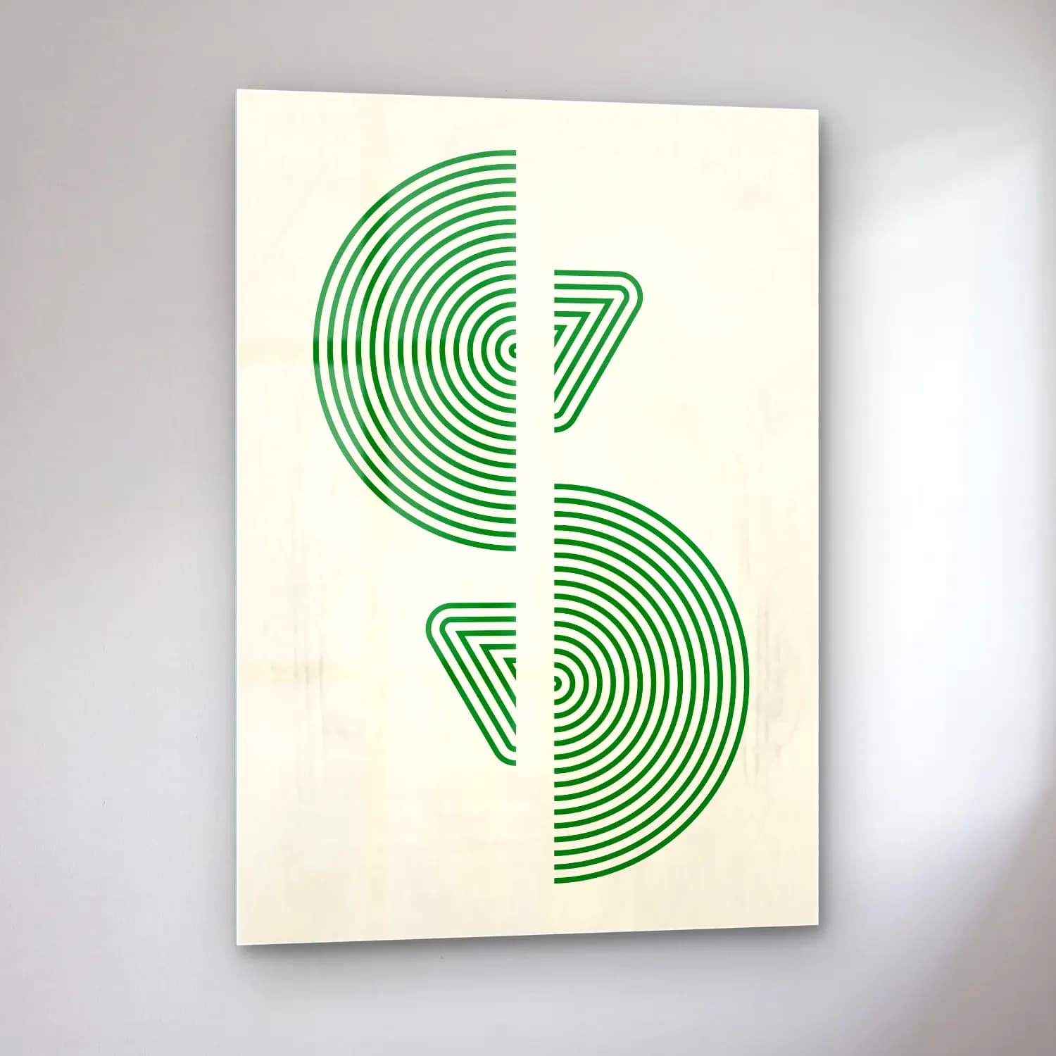 Çizgi Sanatı Geometrik Daireler No. 7 cam tablo — sol açıdan görünüm