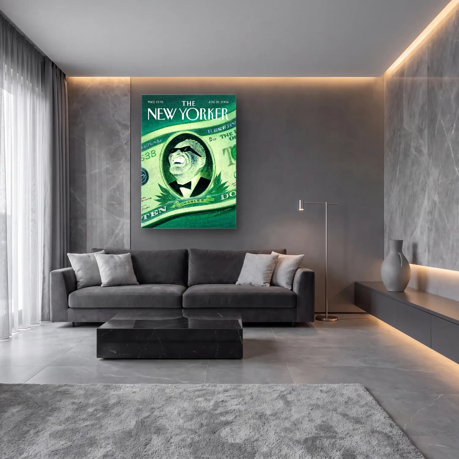 Vintage Poster Erkek Portresi cam tablo — lüks salon duvarında