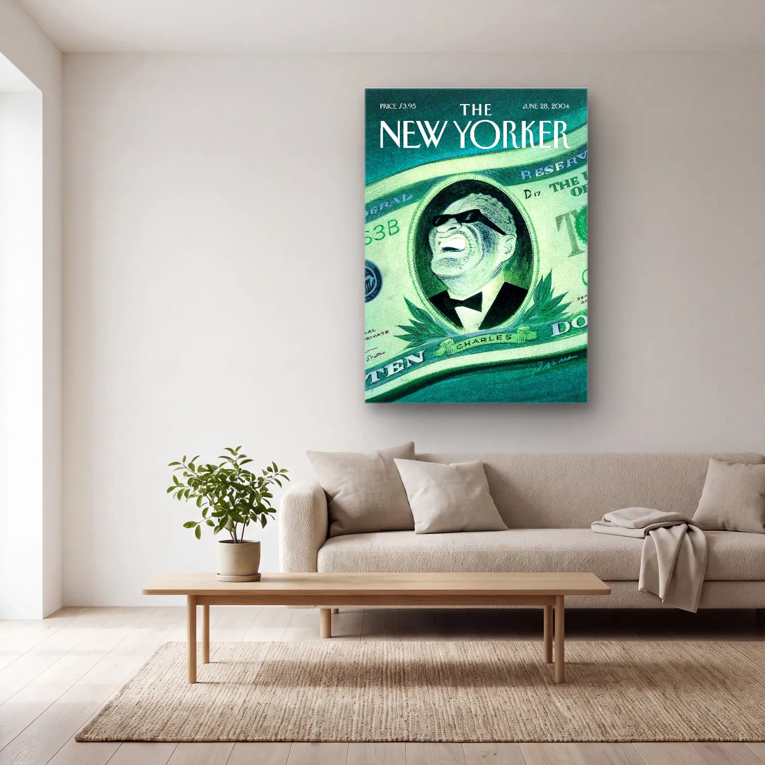 Vintage Poster Erkek Portresi cam tablo — açık renk salonda