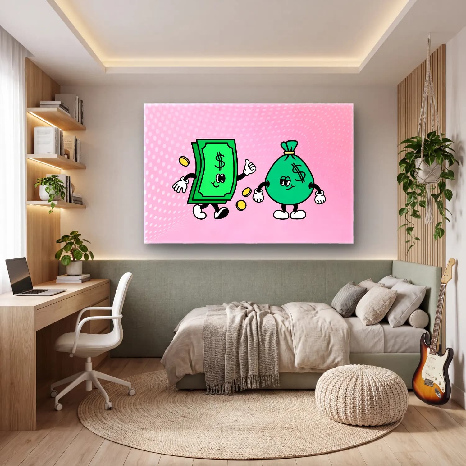 Sevimli İllüstrasyon Vazo – Pembe Tonlar cam tablo — genç odasında