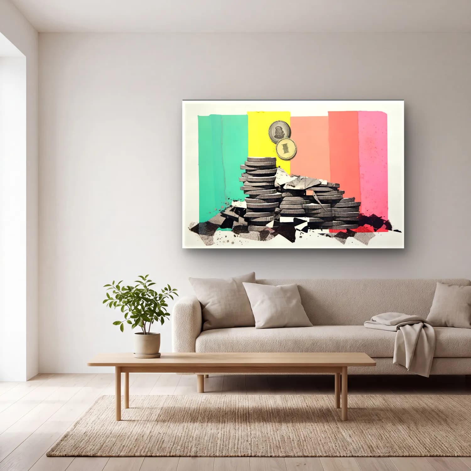 Pop Art Golf cam tablo — açık renk salonda