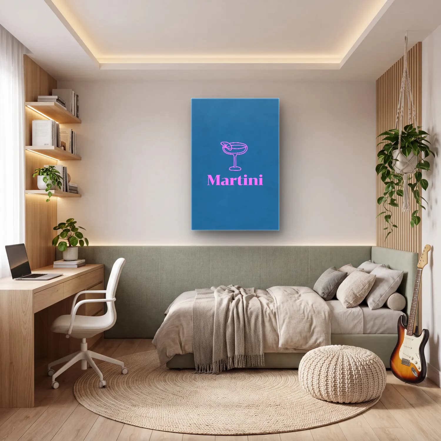 Çizgi Sanatı Kokteyl cam tablo — genç odasında
