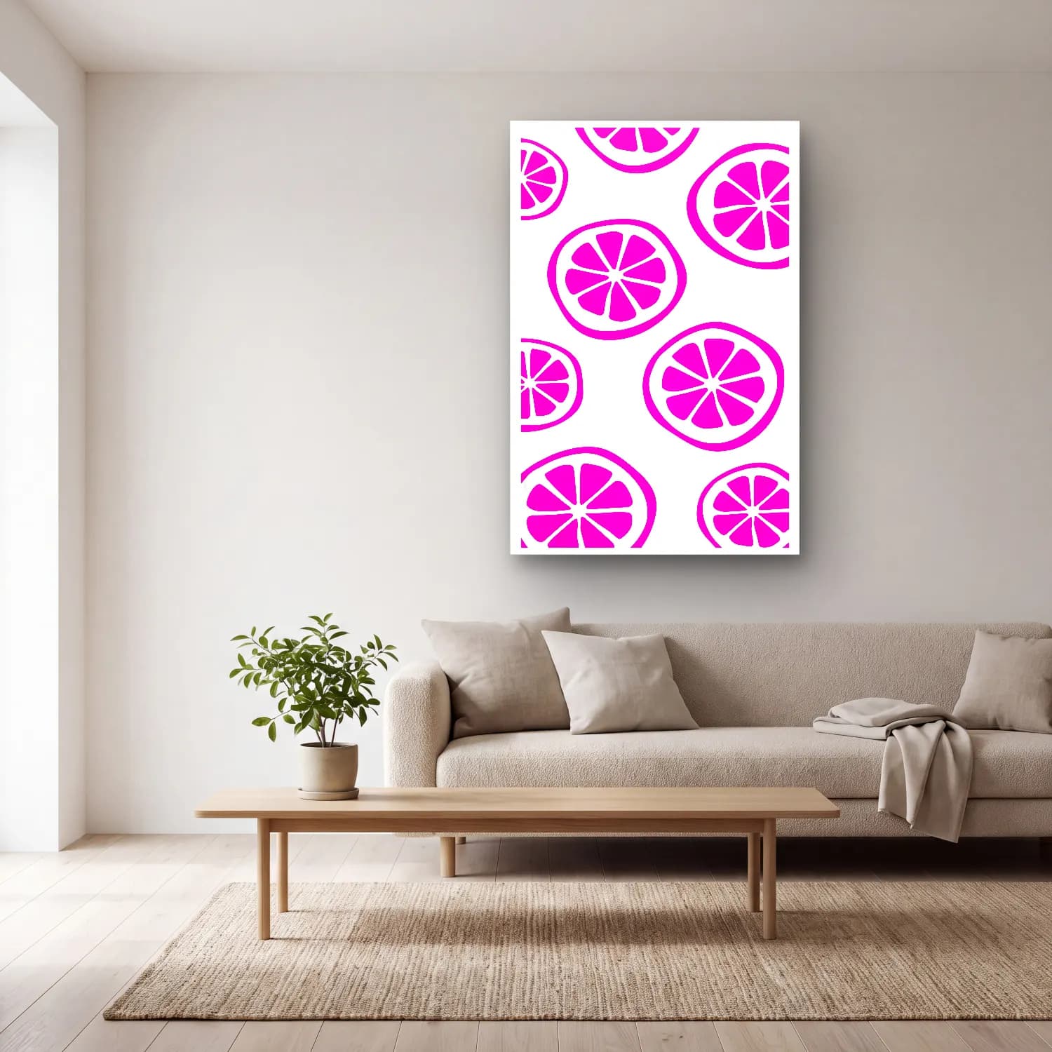 Retro Limonlar – Pembe Tonlar cam tablo — açık renk salonda