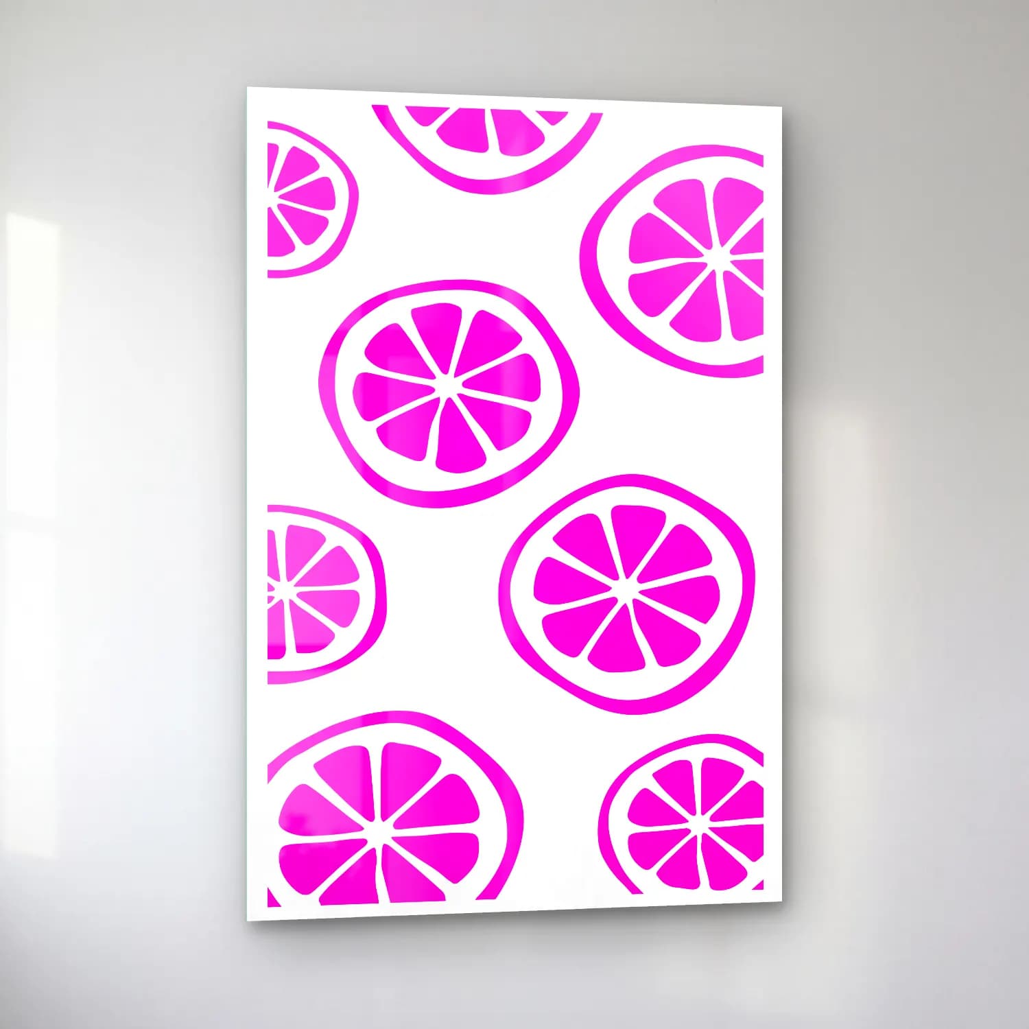 Retro Limonlar – Pembe Tonlar cam tablo — sol açıdan görünüm