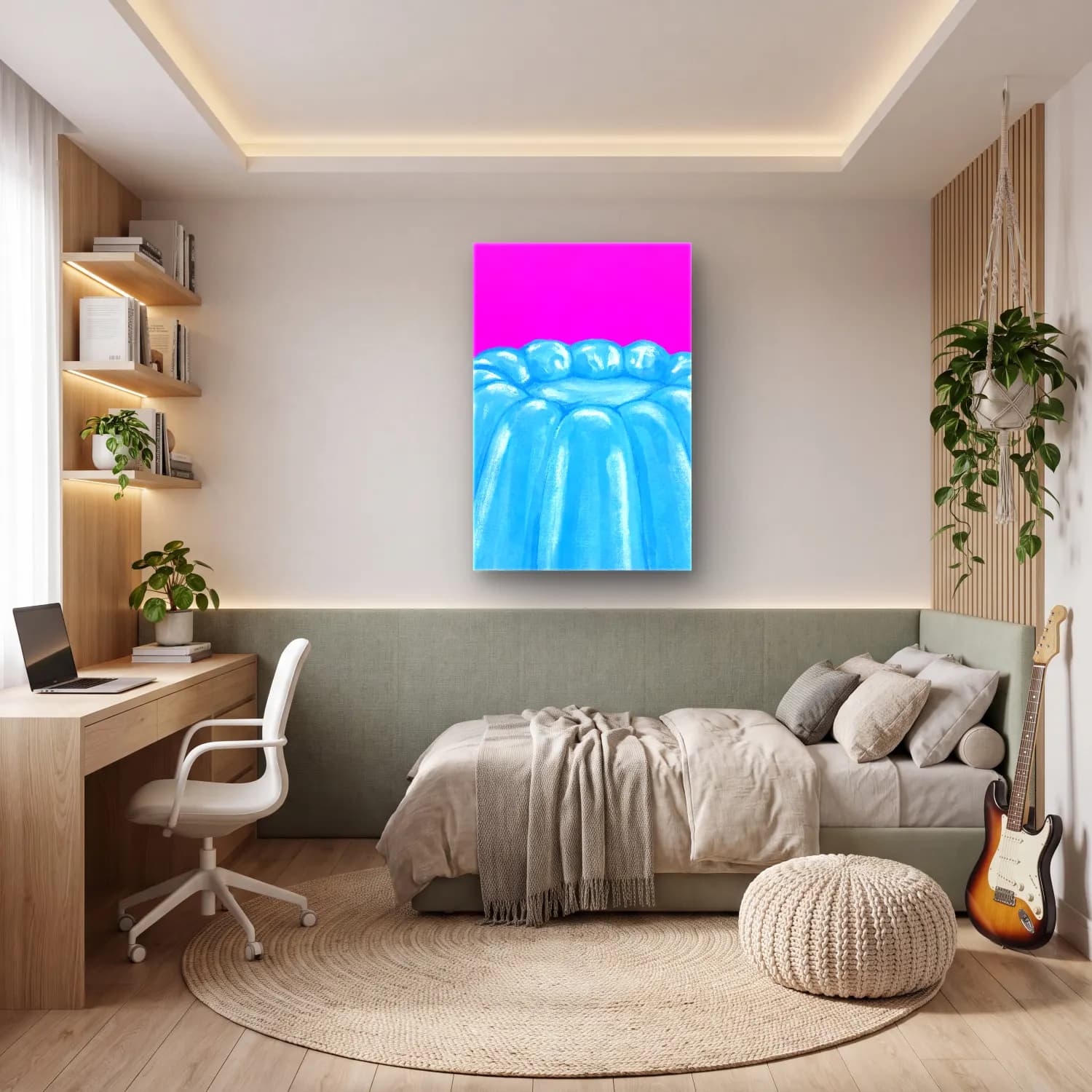 Pop Art Denizanası cam tablo — genç odasında