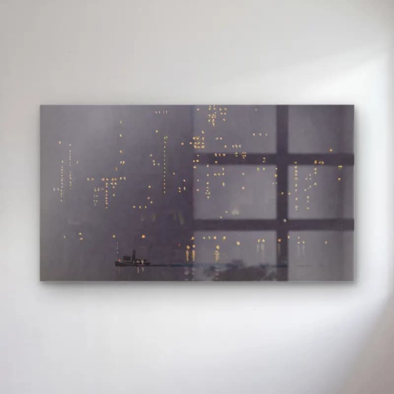 Joseph Pennell – Night lights of Manhattan cam tablo — Joseph Pennell – Night lights of Manhattan — vintage gece şehir
