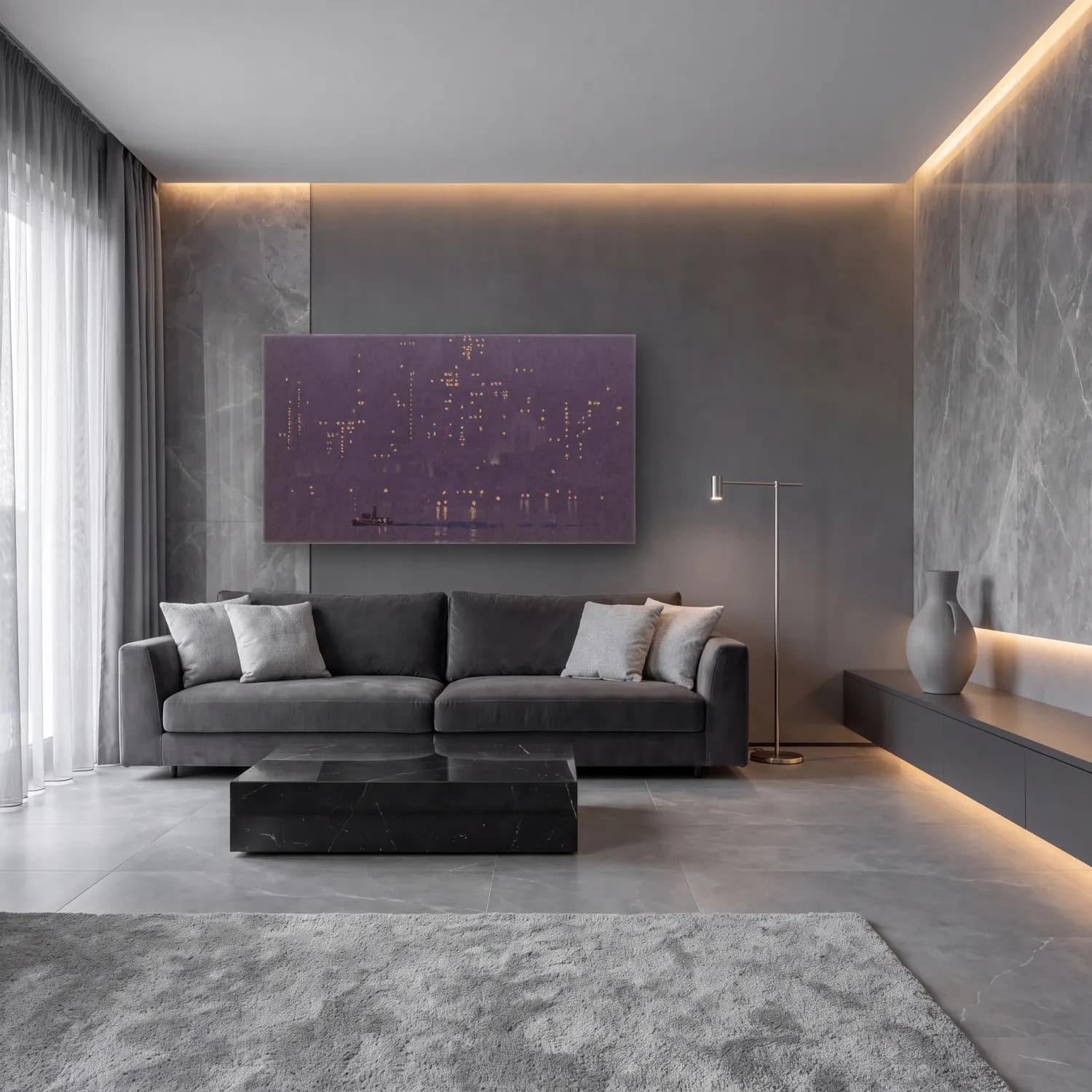 Joseph Pennell – Night lights of Manhattan cam tablo — lüks salon duvarında