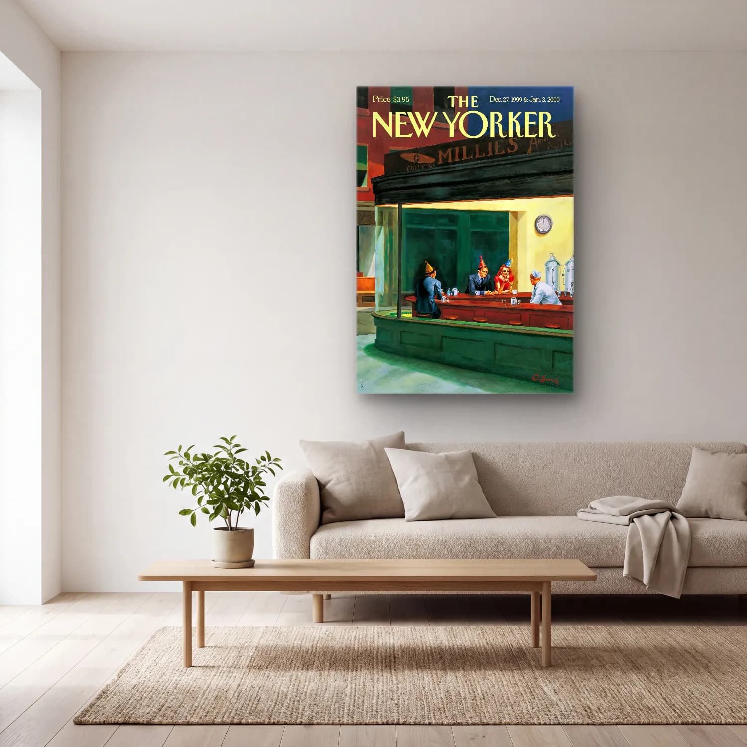 Vintage Poster Kalabalık Cadde cam tablo — açık renk salonda