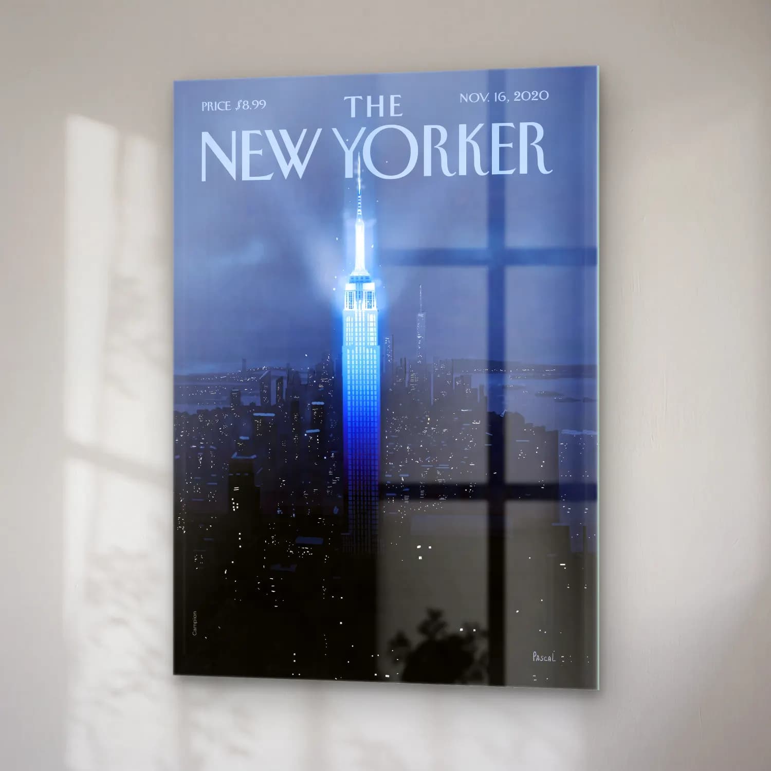 Vintage Poster New York Silüeti – Mavi Tonlar cam tablo — sağ açıdan görünüm