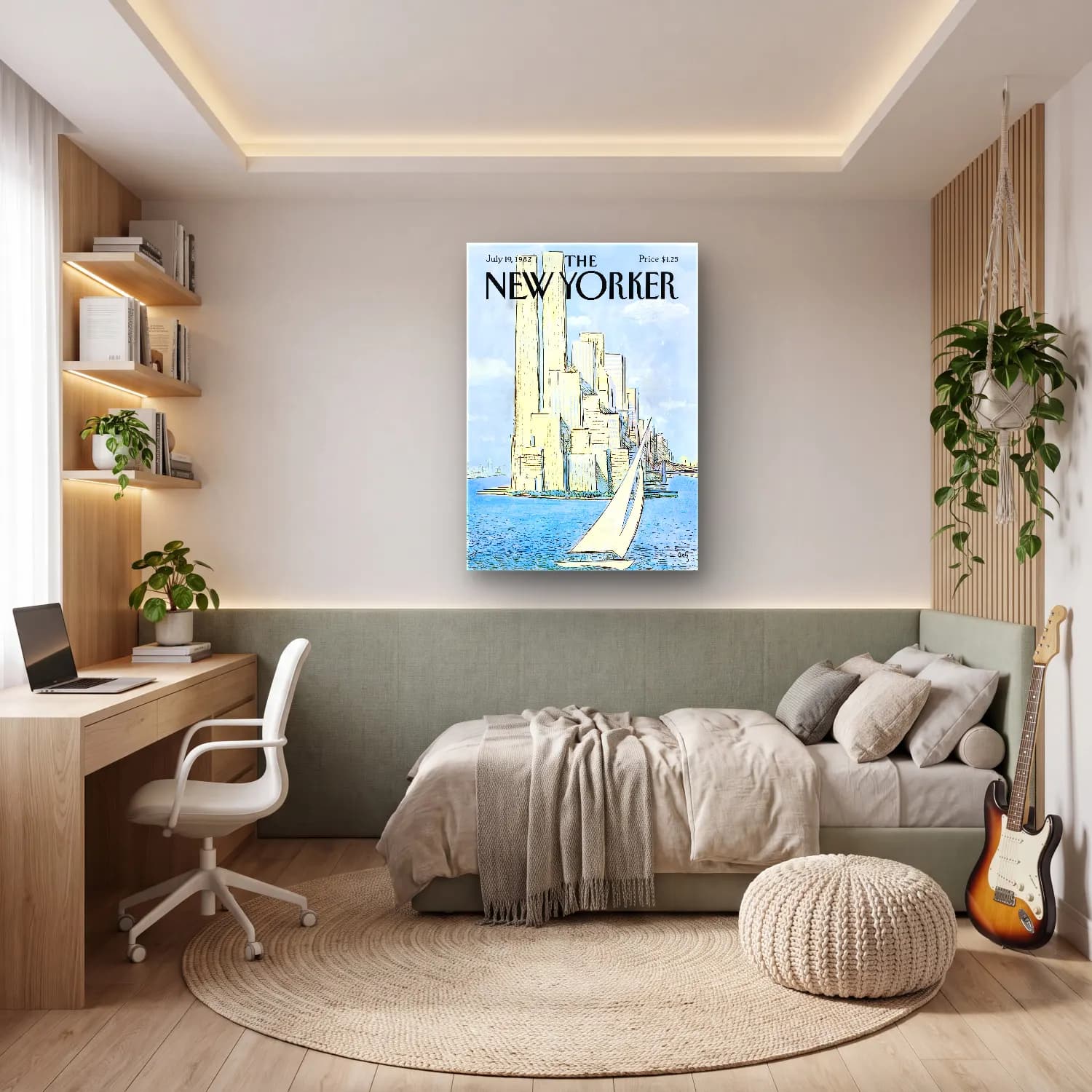 Vintage New York Silüeti cam tablo — genç odasında