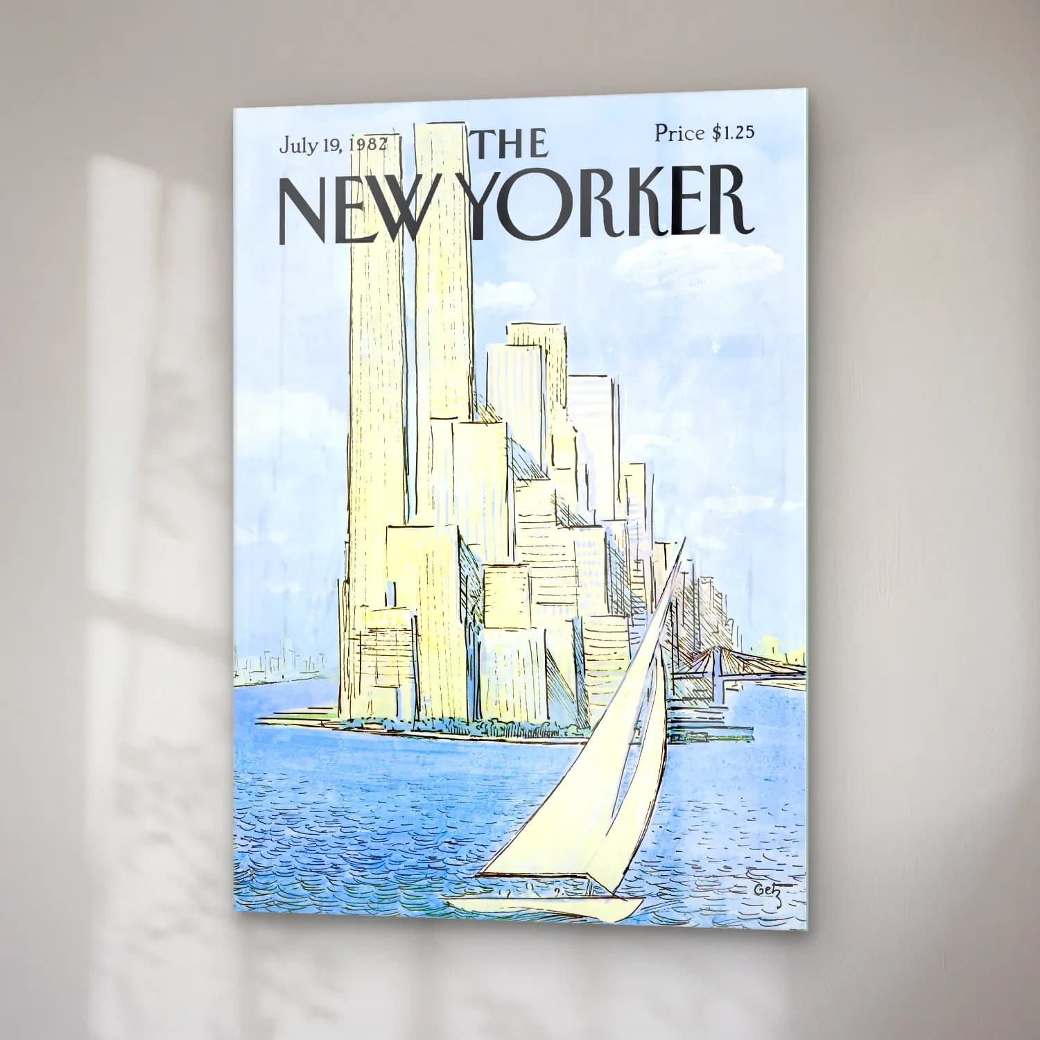 Vintage New York Silüeti cam tablo — sağ açıdan görünüm