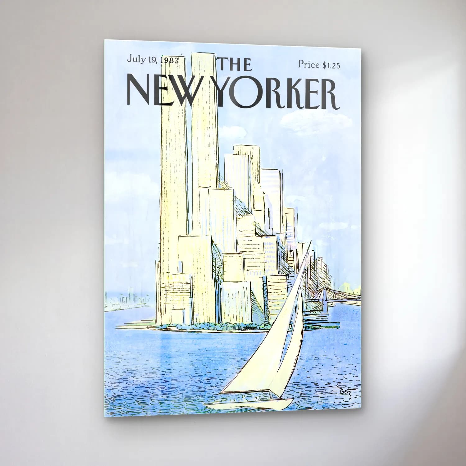 Vintage New York Silüeti cam tablo — sol açıdan görünüm