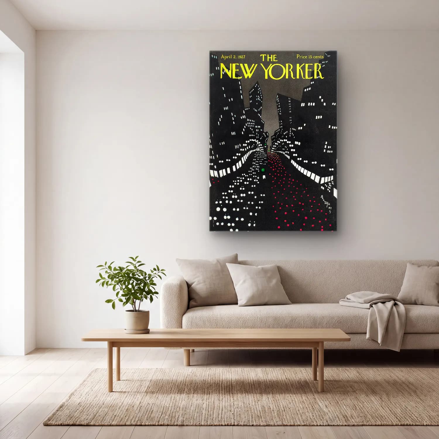 Vintage Poster Gece Şehir – Siyah Beyaz Tonlar cam tablo — açık renk salonda