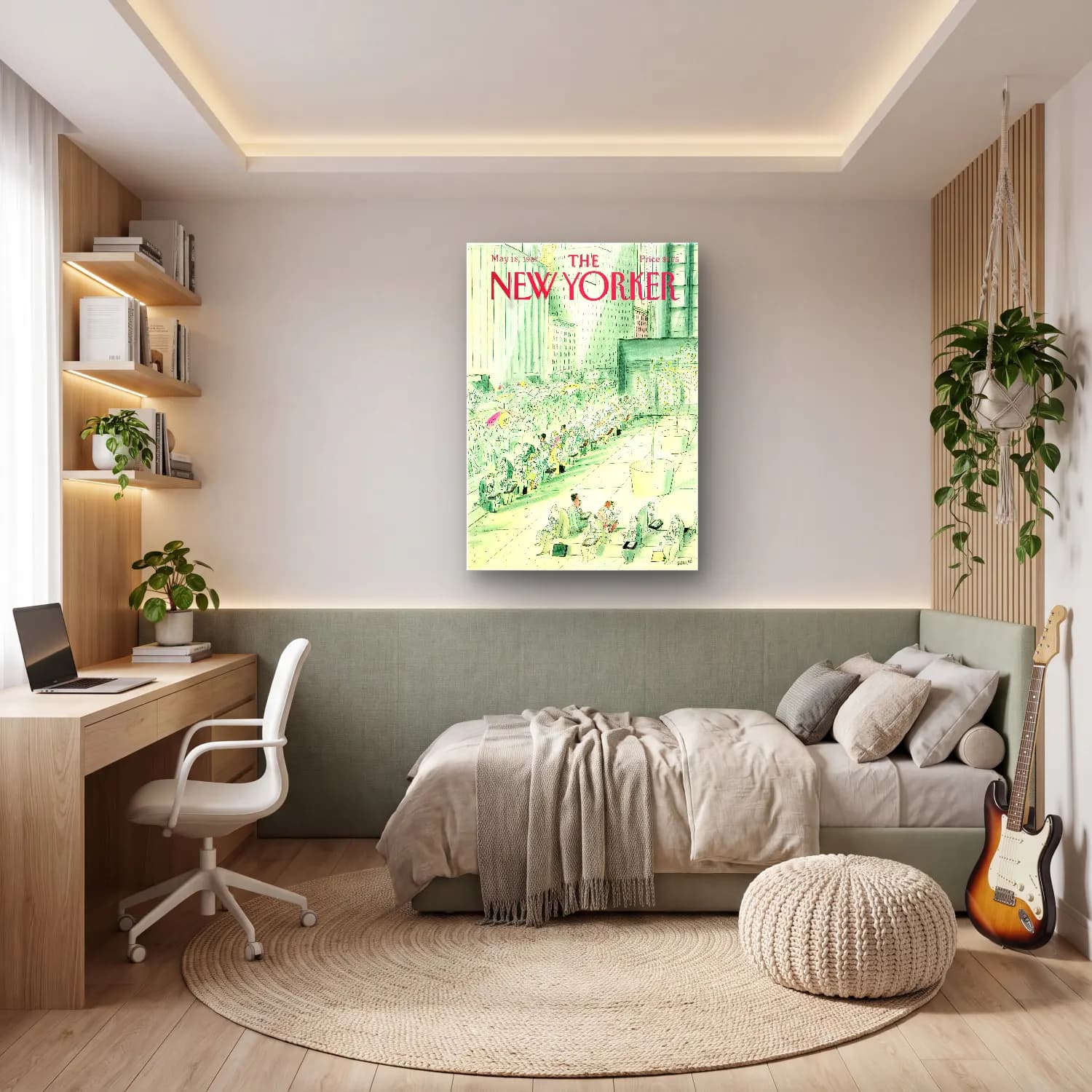 Suluboya Kalabalık Cadde cam tablo — genç odasında