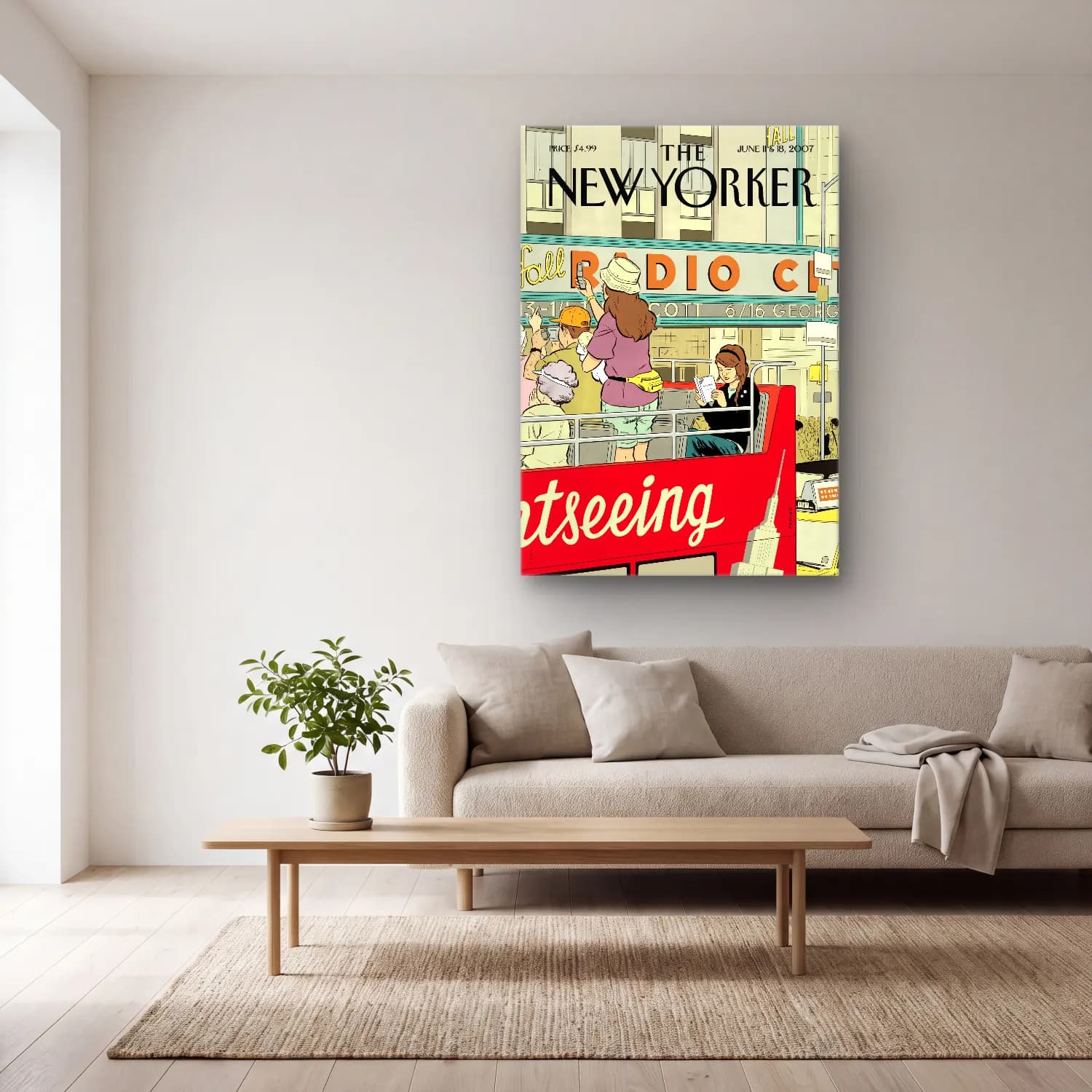 Vintage Poster Kalabalık Cadde No. 6 cam tablo — açık renk salonda