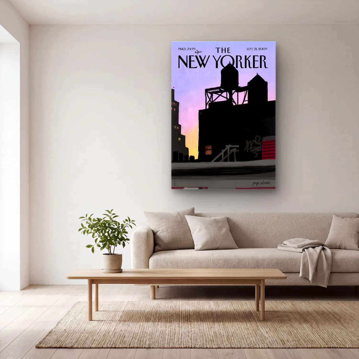 Modern Soyut New York Silüeti cam tablo — açık renk salonda