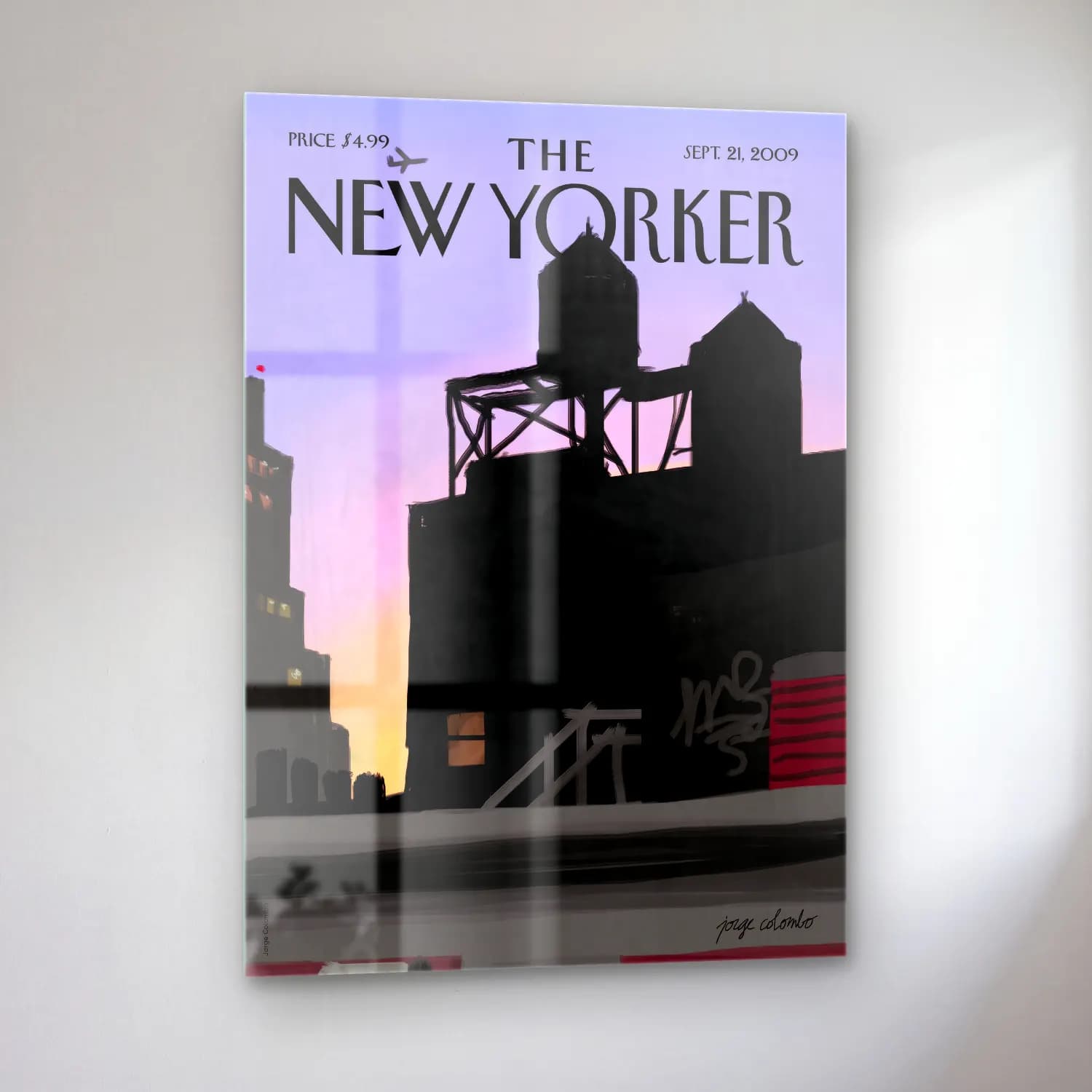 Modern Soyut New York Silüeti cam tablo — sol açıdan görünüm
