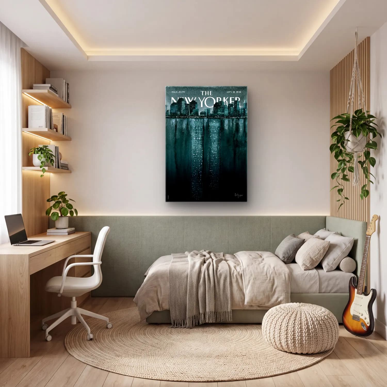 Suluboya Gece Şehir – Siyah Beyaz Tonlar cam tablo — genç odasında