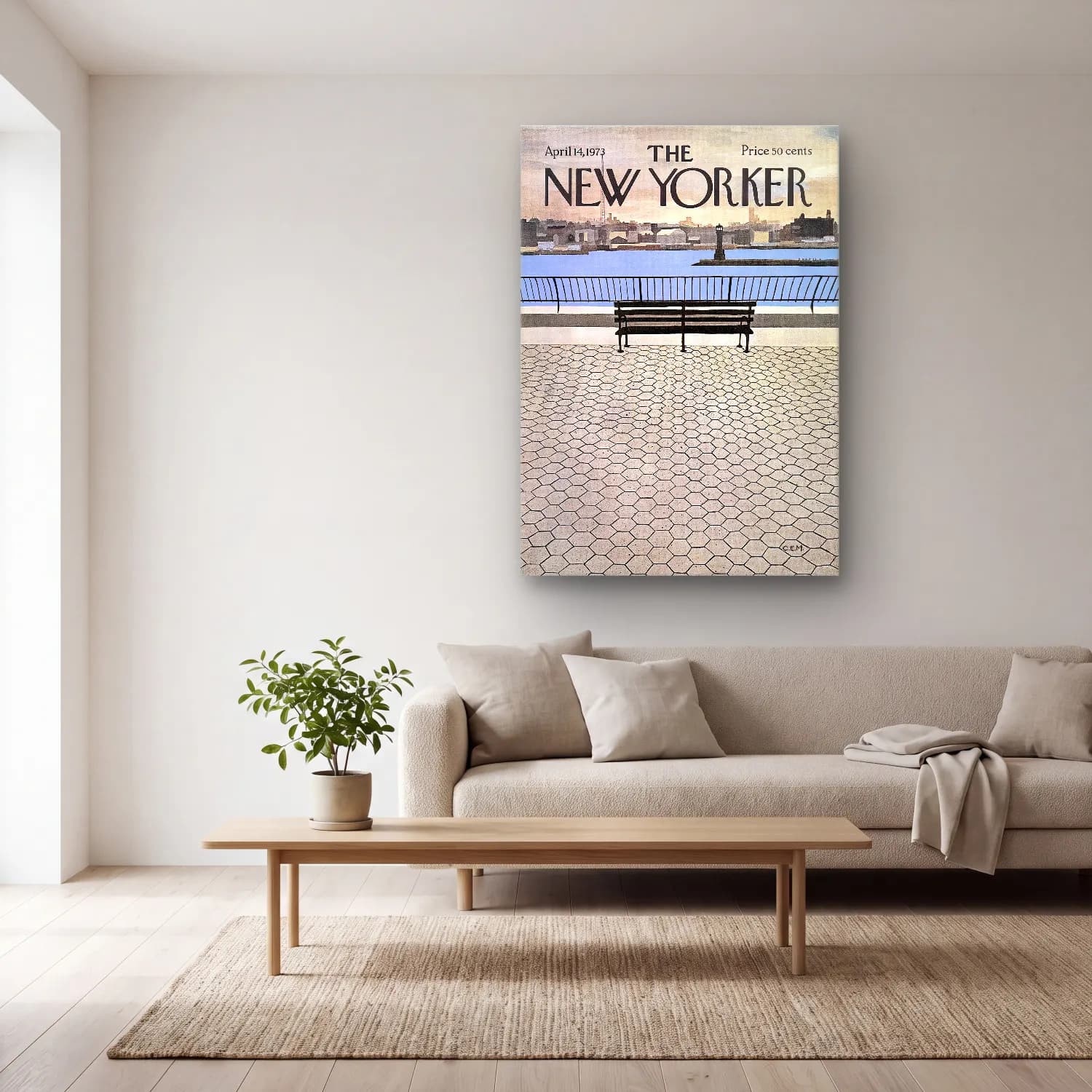 Vintage Poster New York Silüeti – Siyah Beyaz Tonlar cam tablo — açık renk salonda