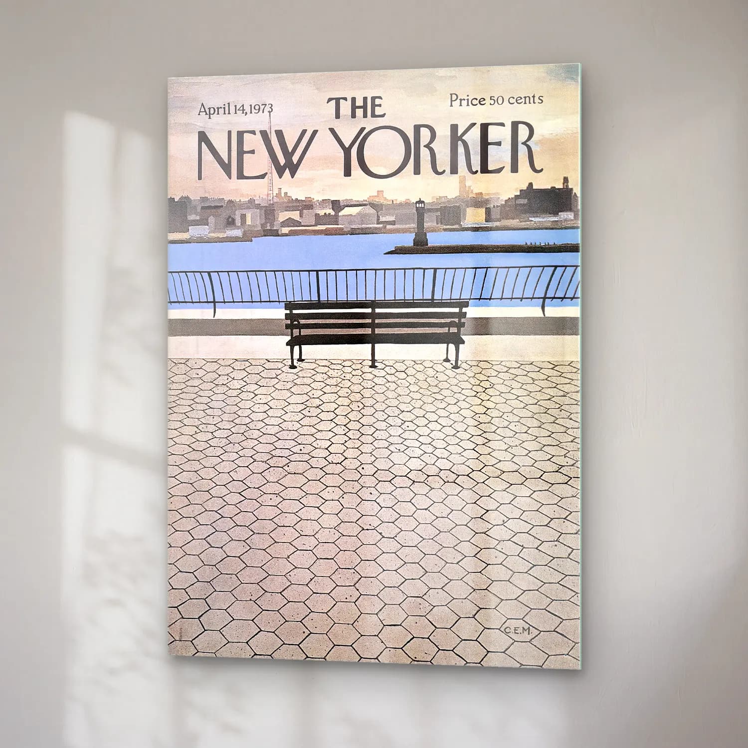 Vintage Poster New York Silüeti – Siyah Beyaz Tonlar cam tablo — sağ açıdan görünüm