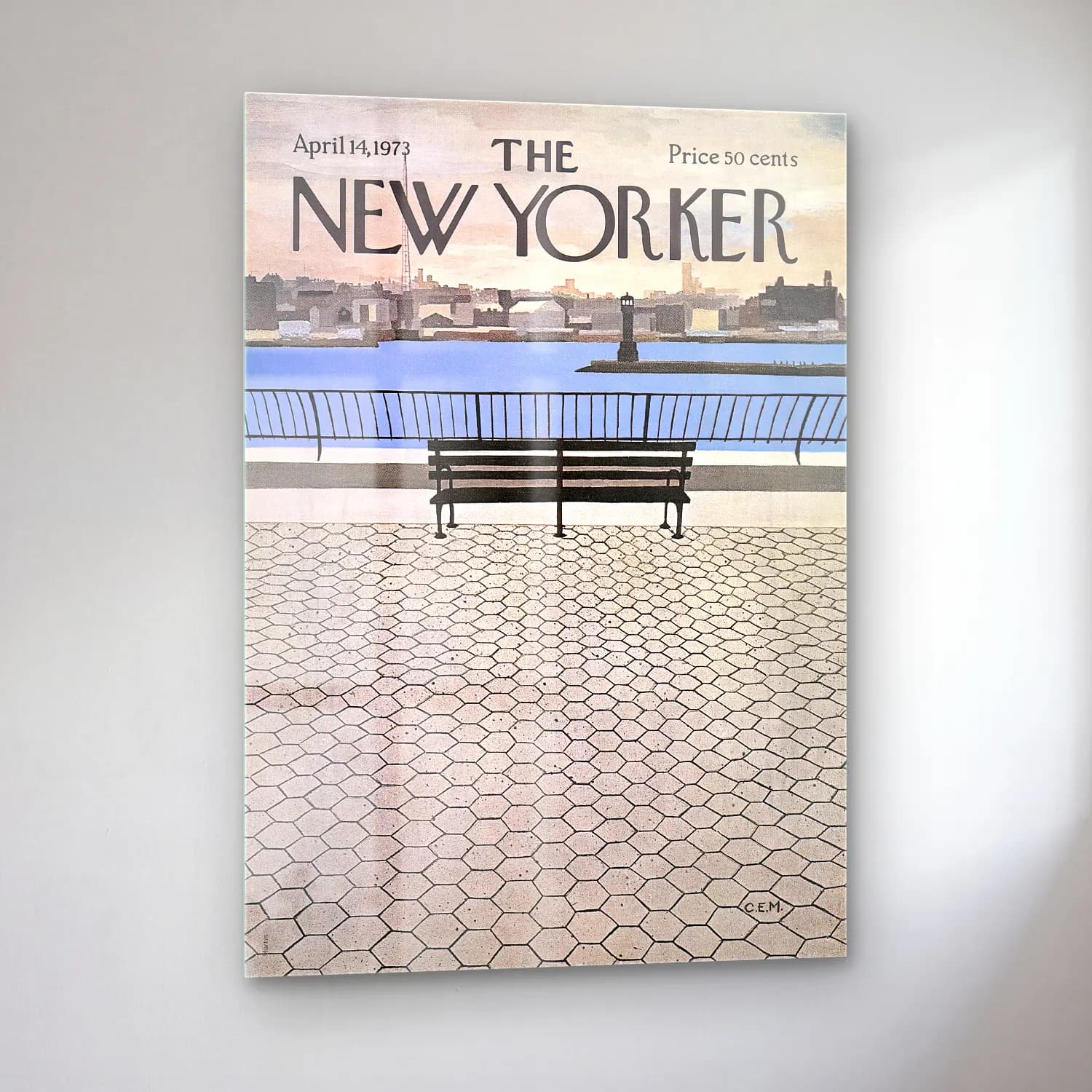Vintage Poster New York Silüeti – Siyah Beyaz Tonlar cam tablo — sol açıdan görünüm