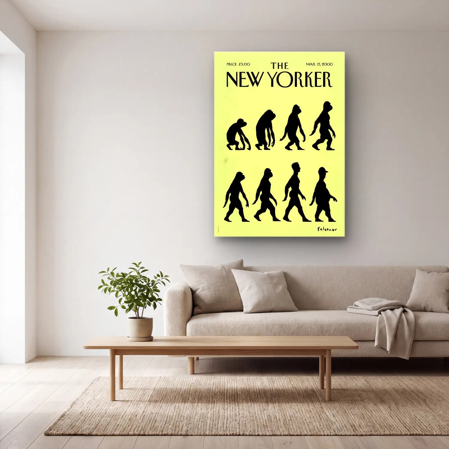Vintage Poster Maymun cam tablo — açık renk salonda