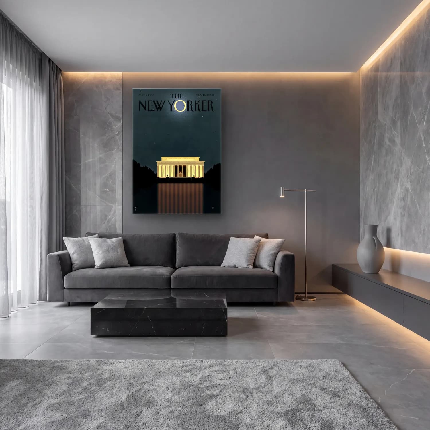 Modern Soyut Gece Şehir No. 4 cam tablo — lüks salon duvarında