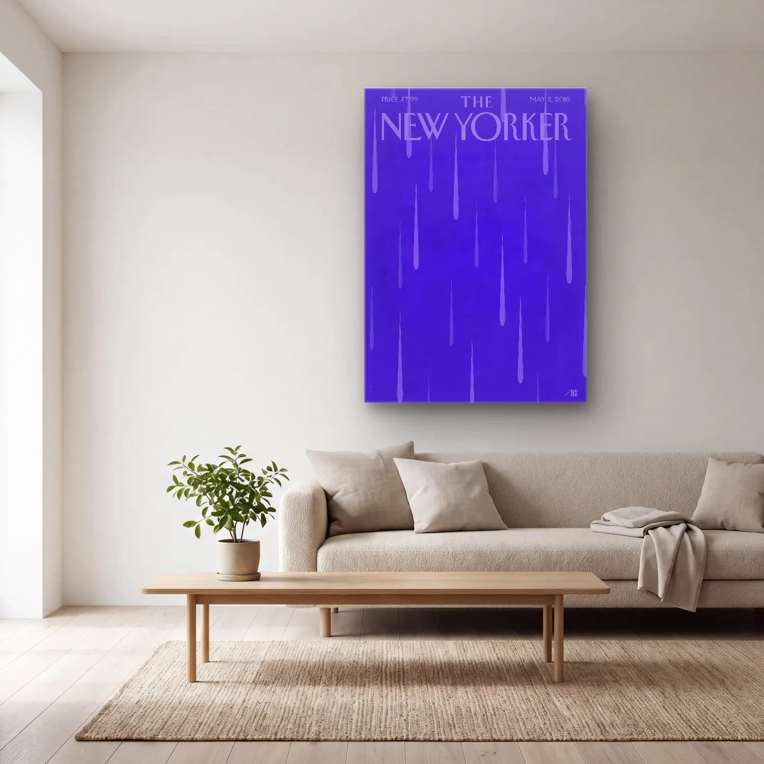 Vintage Poster New York Silüeti No. 6 cam tablo — açık renk salonda