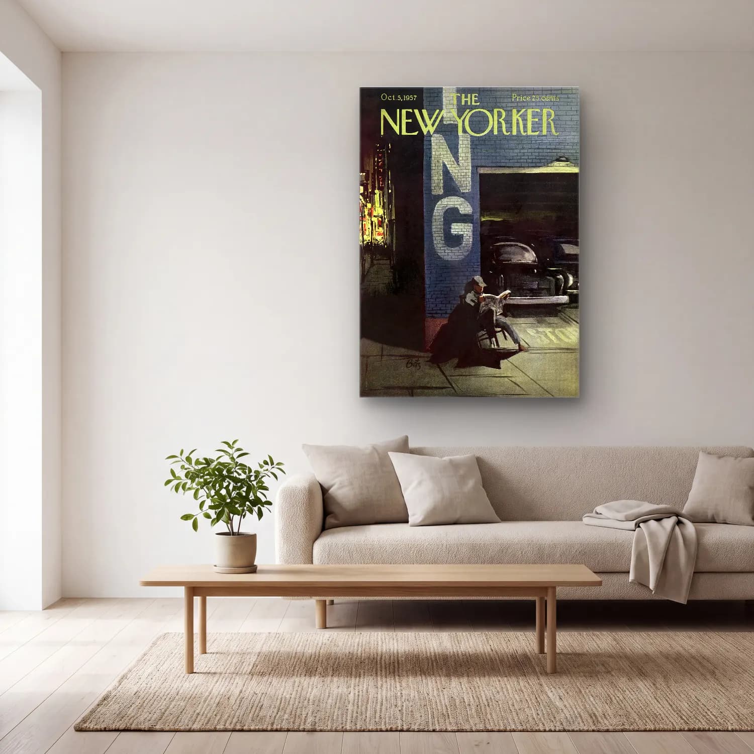 Vintage Poster Gece Şehir No. 5 cam tablo — açık renk salonda