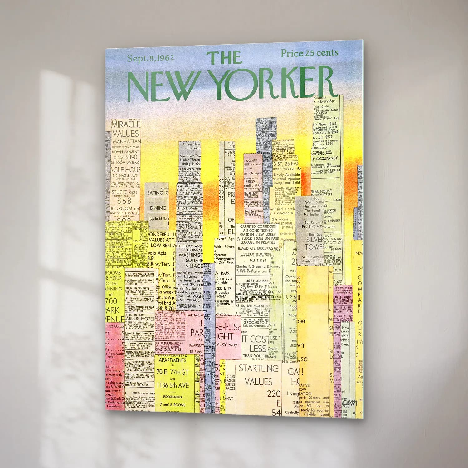 Vintage Poster New York Silüeti – Sarı Tonlar cam tablo — sağ açıdan görünüm