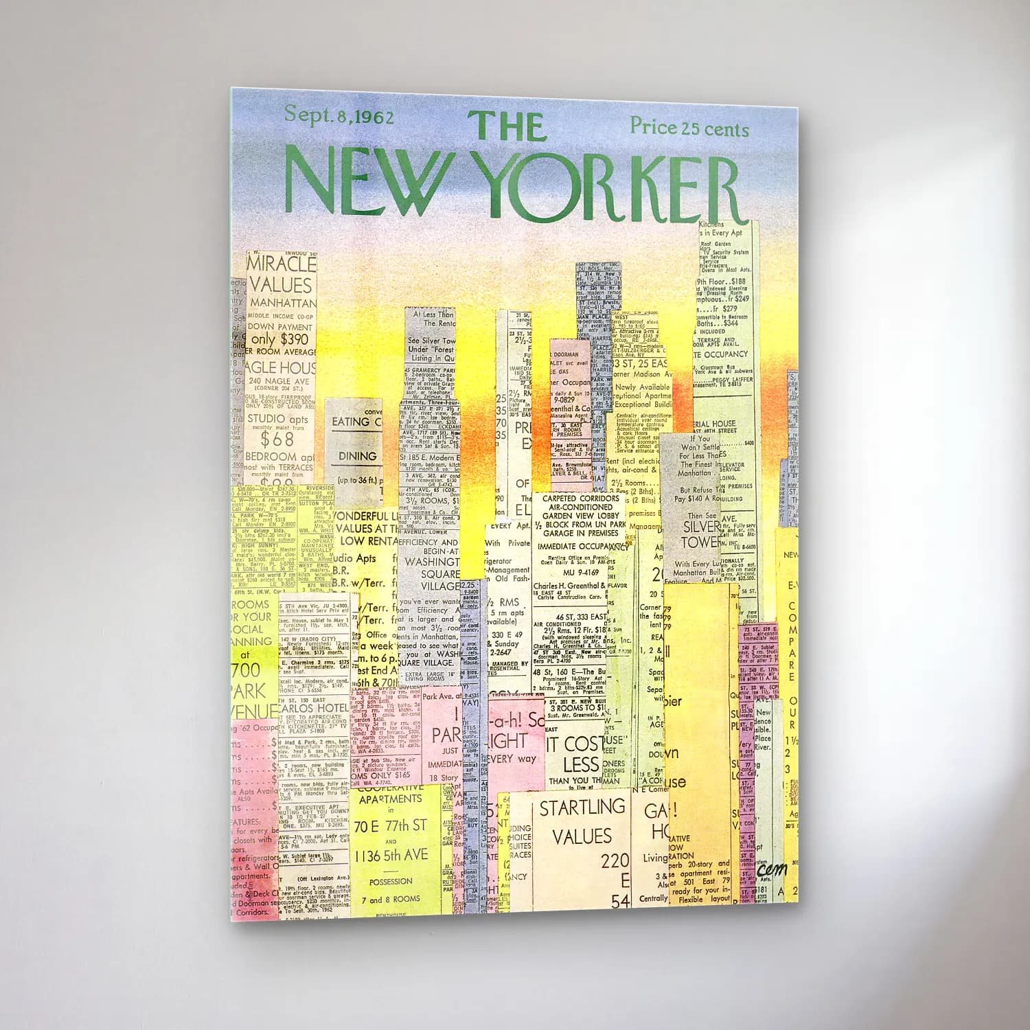 Vintage Poster New York Silüeti – Sarı Tonlar cam tablo — sol açıdan görünüm