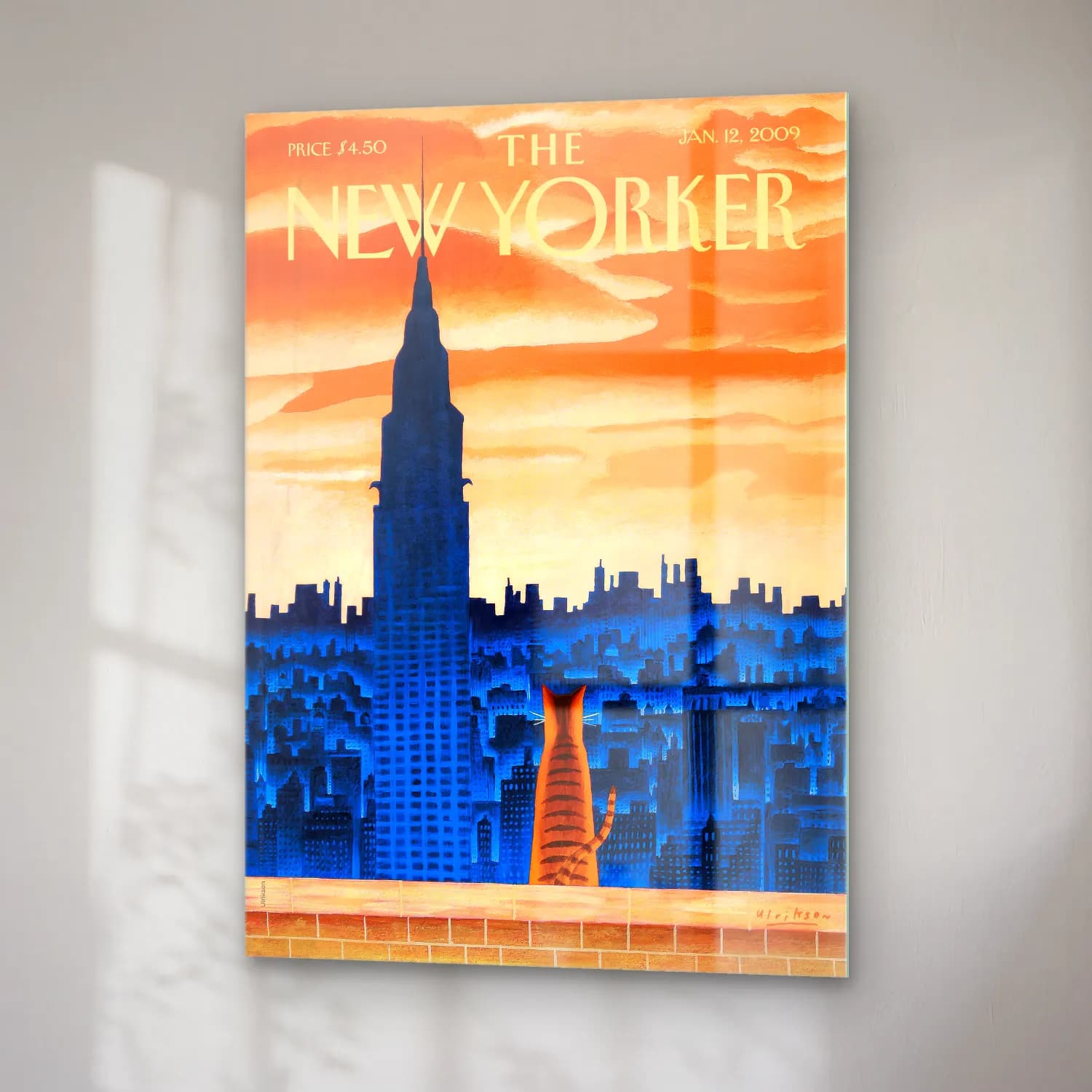 Vintage Poster New York Silüeti – Turuncu Tonlar cam tablo — sağ açıdan görünüm