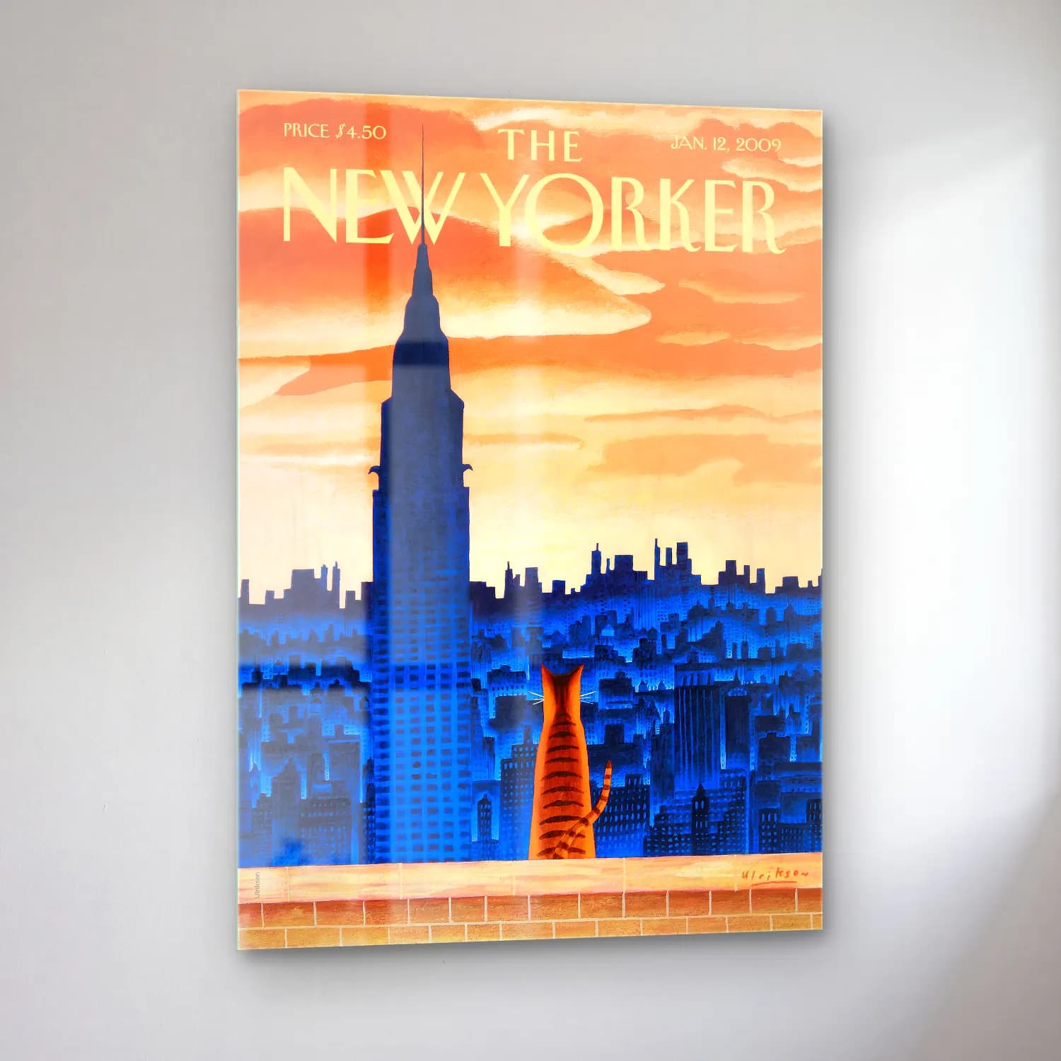 Vintage Poster New York Silüeti – Turuncu Tonlar cam tablo — sol açıdan görünüm