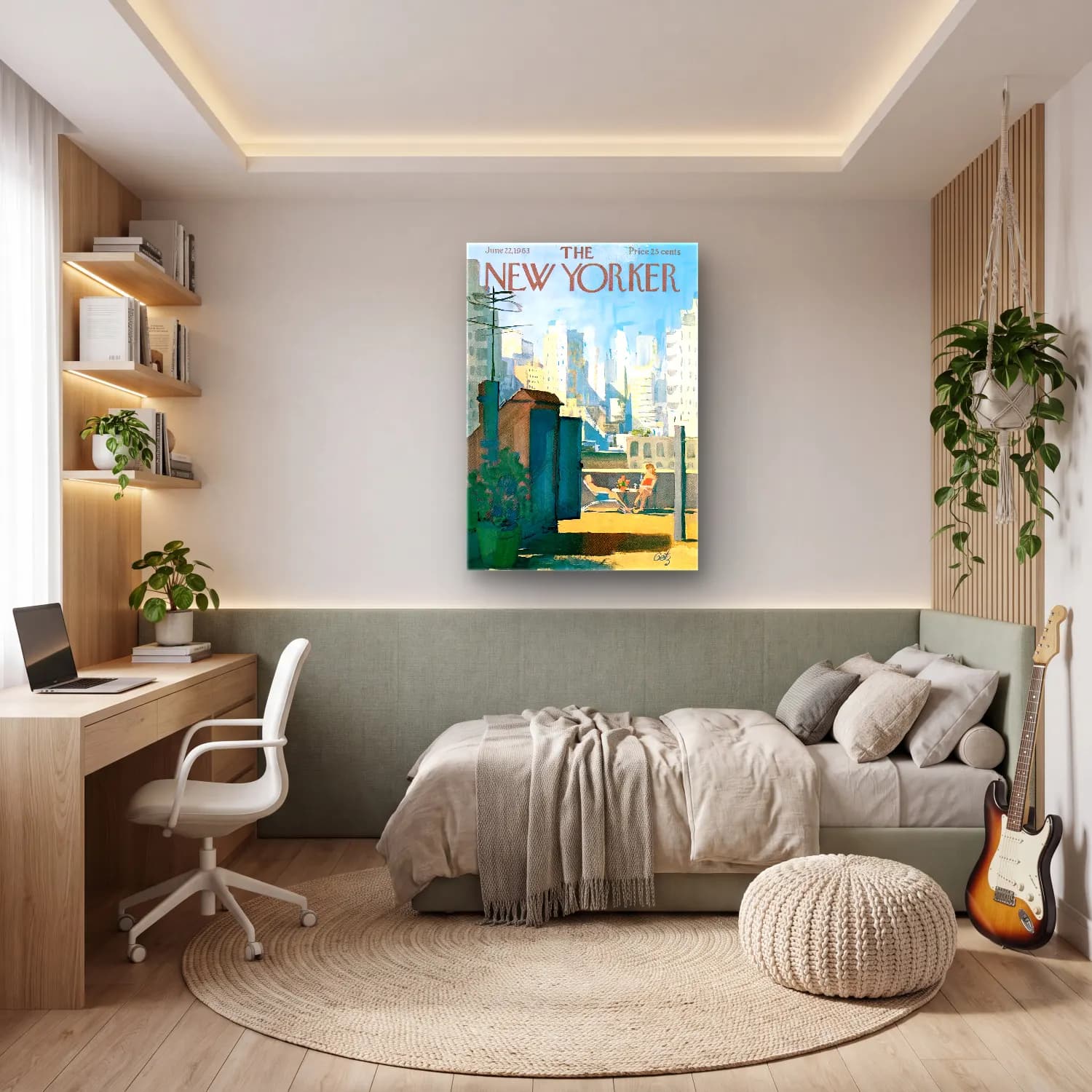 Suluboya New York Silüeti – Pastel Tonlar cam tablo — genç odasında