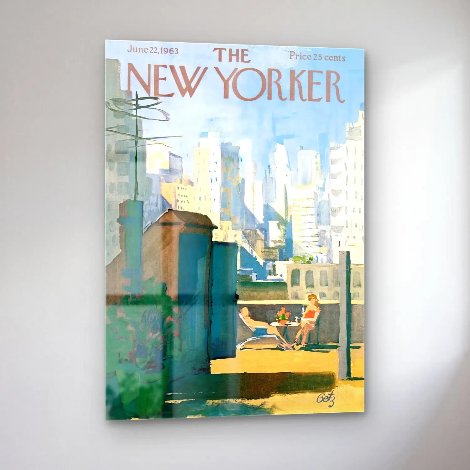 Suluboya New York Silüeti – Pastel Tonlar cam tablo — sol açıdan görünüm