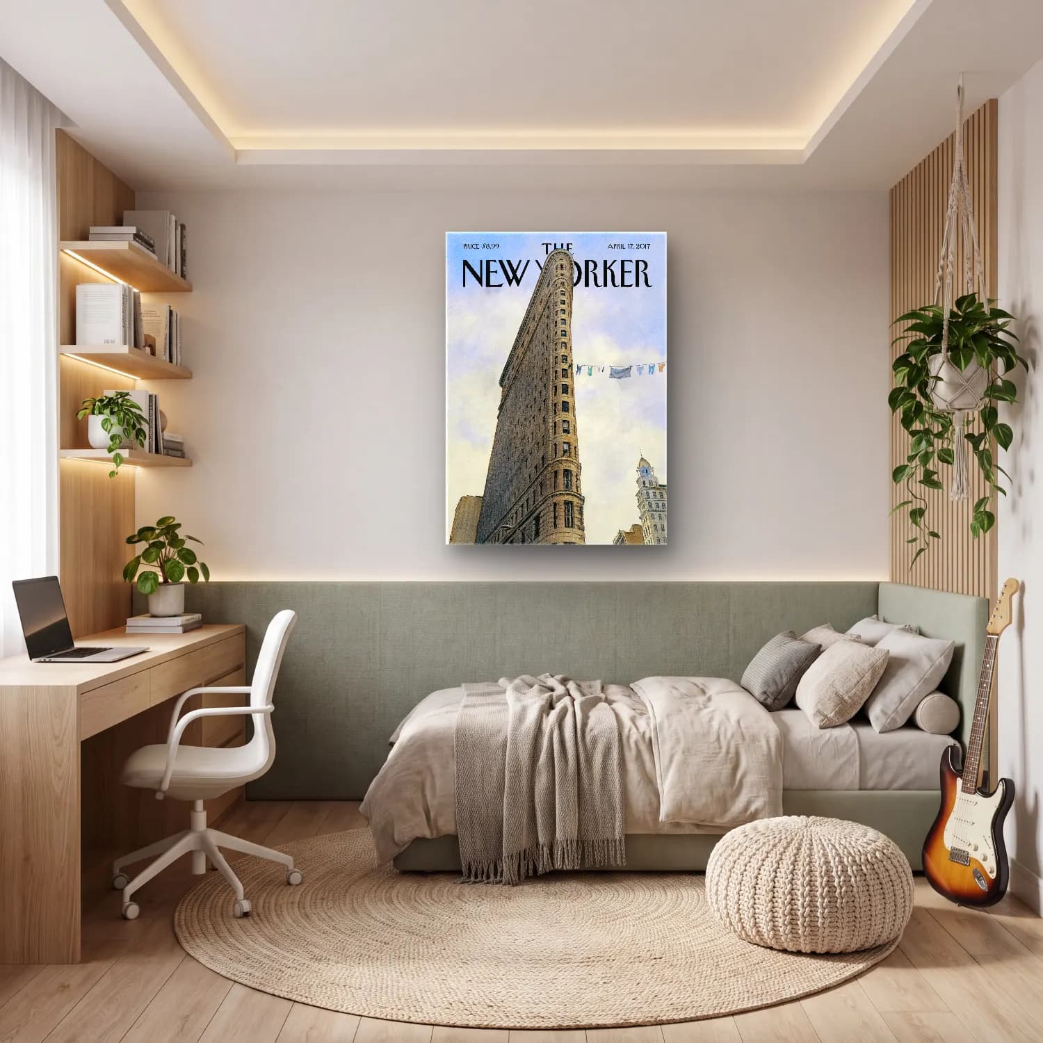 Suluboya New York Silüeti No. 4 cam tablo — genç odasında
