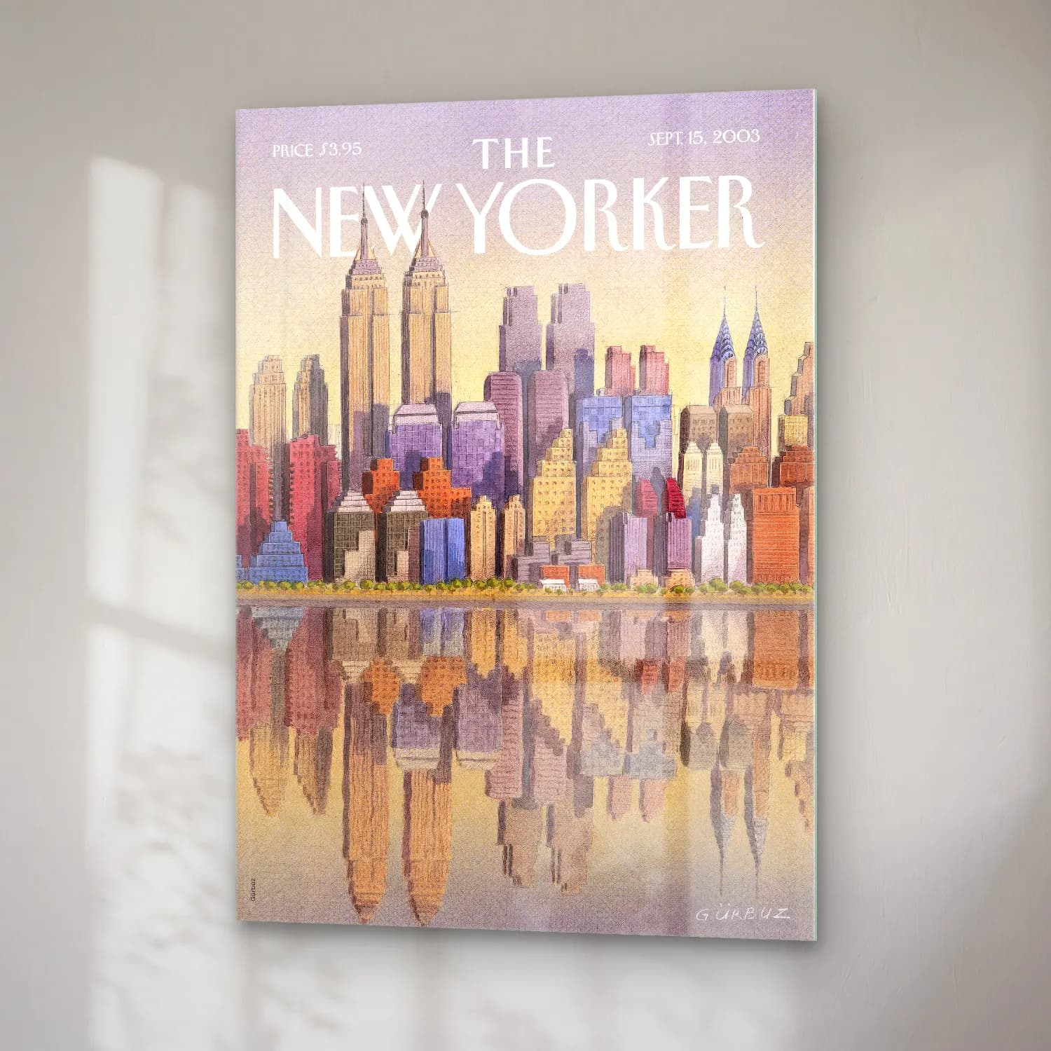 Vintage Poster New York Silüeti – Bej Tonlar cam tablo — sağ açıdan görünüm