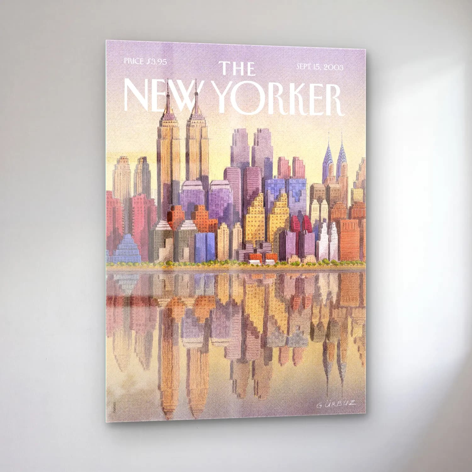 Vintage Poster New York Silüeti – Bej Tonlar cam tablo — sol açıdan görünüm