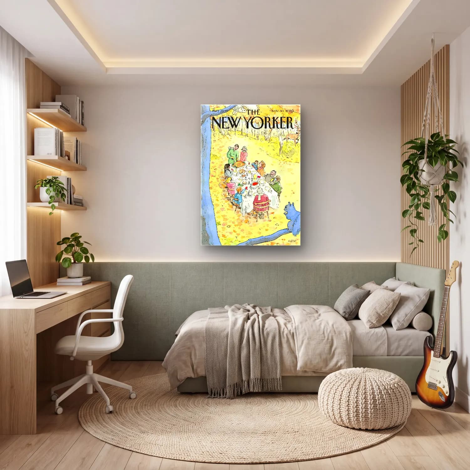 Suluboya Kalabalık Cadde – Bej Tonlar cam tablo — genç odasında