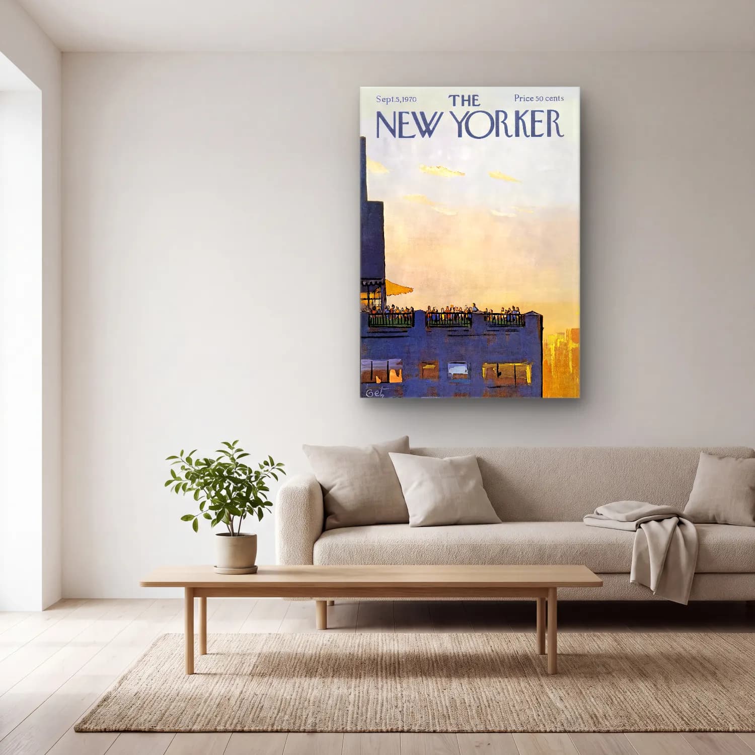 Vintage Poster Kalabalık Cadde – Bej Tonlar cam tablo — açık renk salonda